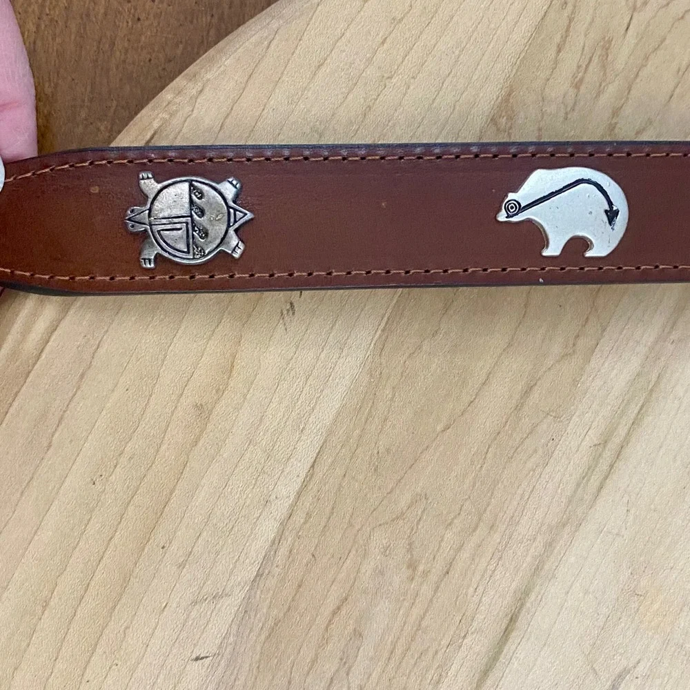 Appaloosa Leather Goods Durango Brown Leather Concho Animal Belt Sz 36 Handmade